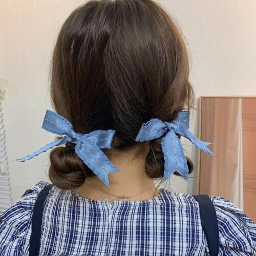 1 Pair Fashion Sweet Korean Style Bow knot Women Girls Scrunchies Elastic Hairband Headwear Double Tail Girls Hair Accessories