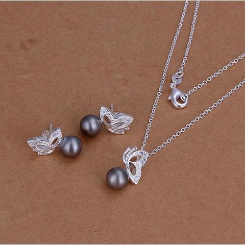 S196 Wholesale, free shipping jewelry set, fashion jewelry set Purple Pearl Butterfly