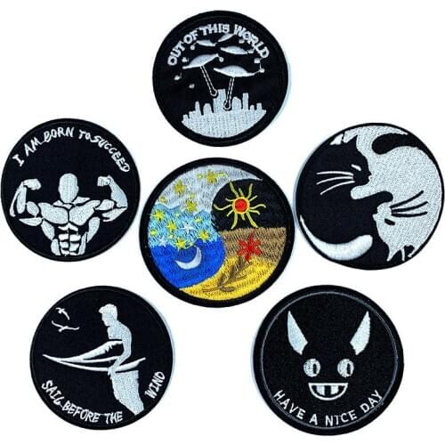 Have A Nice Day Funny Cartoon English Letter Black White Embroidery Fabric Badge Garment Apparel Diy Iron on Patch Accessory