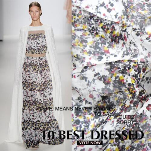 LEO&LIN Striped Floral spring summer 100% silk chiffon shirt dress fabric Baotou (1 meter)