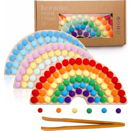 Nordic Baby Wooden Educational Toys Color Sorting Sensory Montessori Rainbow Board Toys Wood Toys Clip Beads Games Gift For Kids