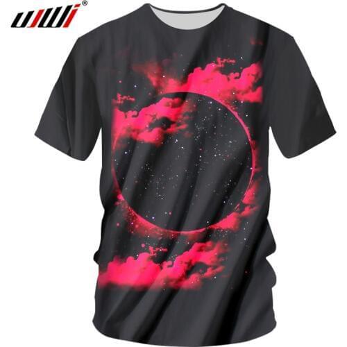 UJWI Black Tshirt Men Fashion 3D Cool Print Galaxy Space Red Cloud T-shirts Hombre Crewneck Short Sleeve Tee Fitness Clothes 7xl