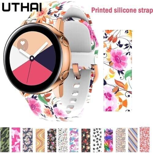 UTHAI P77 20 watch band For Samsung Galaxy Watch 42mm/Active2 40mm/44mm Silicone Printed Strap