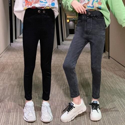 Skinny Jeans Little Big Girls Mid Waist High Elastic Denim Pants For Kids Casual 2021 Spring Autumn Children Pencil Trousers