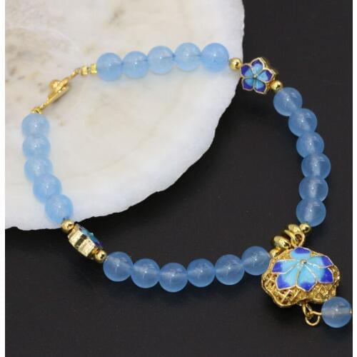 Bohemia style new arrival high grade 6mm blue stone jades chalcedony stone ronnd beads girls party gifts luxury 7.5inch B2740
