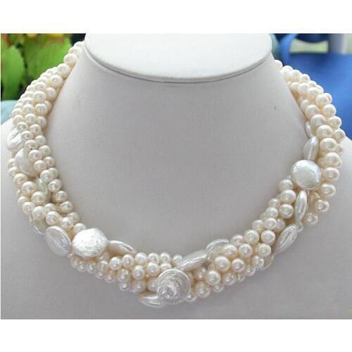 Perfect Wedding Birthday Pearl Jewellery,Fashion Women Party Gift,5Rows 18inches 7-14mm White Real Freshwater Pearl Necklace