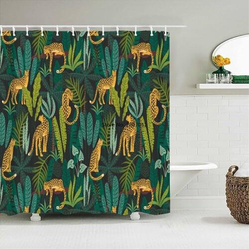 Tropical Plants Animals Bathroom Curtains Green Leaf Plant Waterproof Polyester Shower Curtain Nordic Home Bath Room Decoration