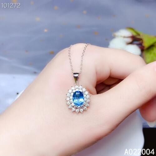 KJJEAXCMY Fine Jewelry 925 Sterling Silver inlaid Natural blue topaz Female Pendant Necklace classic Support Detection