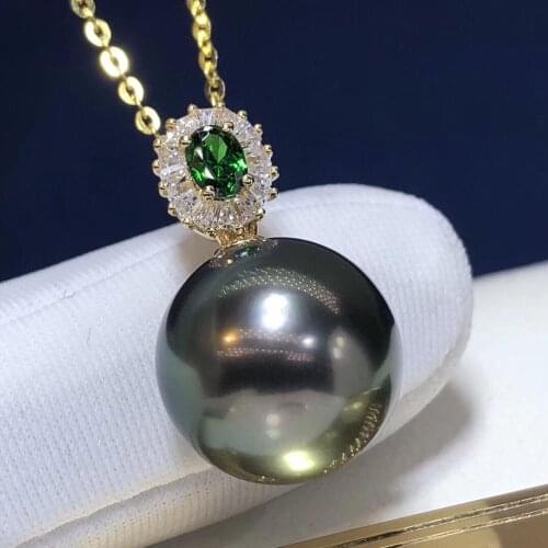 Pearl Pendant 1026 Fine Jewelry 18K Gold Natural Tahiti Black Pearl 12-11mm Pendant Necklaces for Women FIne Pearls Pendants
