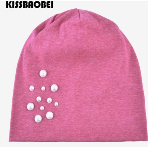 Womens Hat Pearls Beanie Casual Lady Autumn Winter Hats Solid Color Cotton Skullies Beanies New Style Fashion Cap For Girl Bon