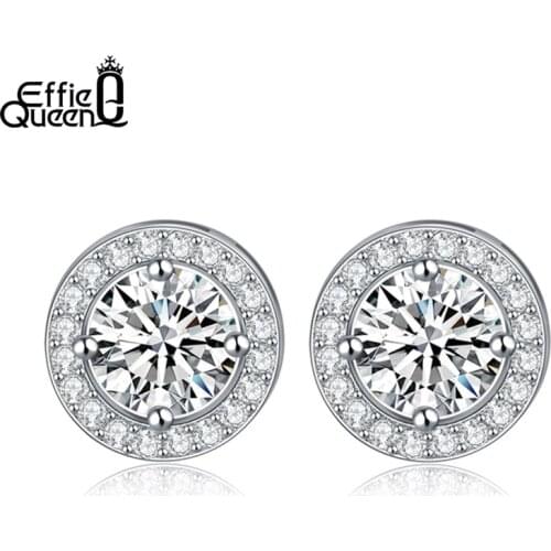 Effie Queen Women Stud Earrings AAA CZ Zircon Crystal With Round Yellow Clear Stone Small Earring Girl FashioN Jewelry E104