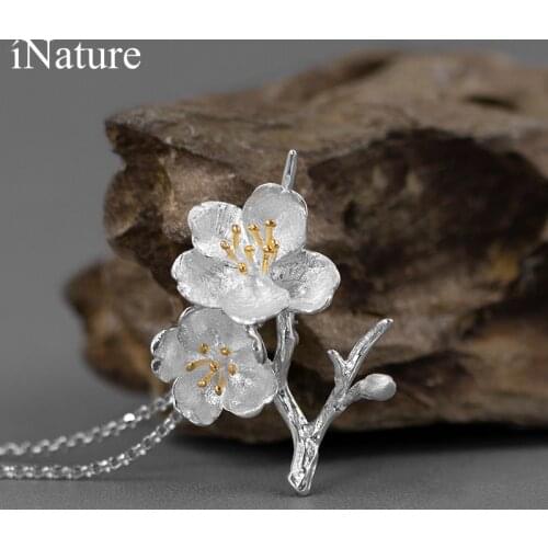 INATURE 925 Sterling Silver Cherry Blossom Flower Choker Necklace For Women Chain Necklaces Jewelry