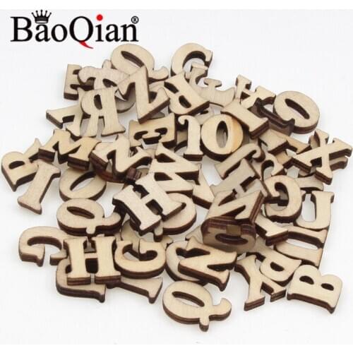 100pcs/lot Natural Wooden Scrapbook 16mm Letter Pattern Childrens Educational Puzzle Diy Charm Home Decoration Crafts