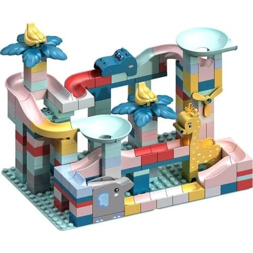 156pcs Marble Race Run Blocks Big Size Building Blocks Funnel Slide DIY animal duplos Bricks Educational Toys For Children Gift