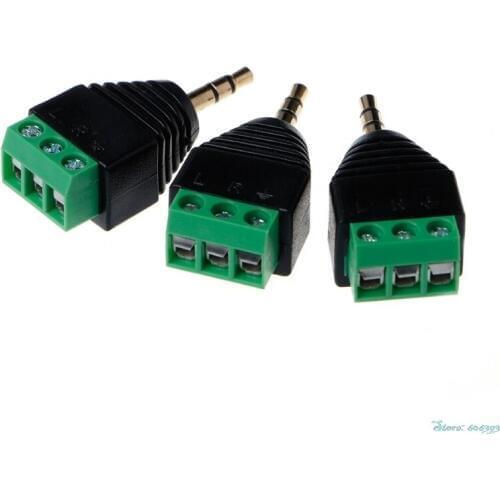 3Pcs/Set Video AV Balun 3.5mm 1/8" Stereo Male to AV 3 Screw Terminal Plug Connector