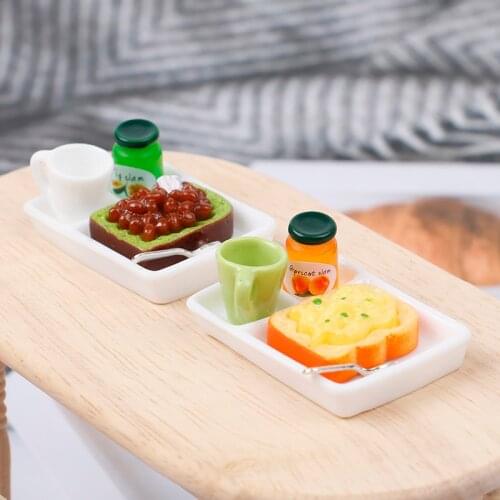 5Pcs/Set Dollhouse MIniature Toast Bread Jam Dinner Plate Cup Spoon For Blyth Baby 1:12 Doll House Play Kitchen Accessoreis