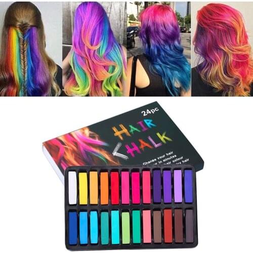 6/12/24PCS ColorsTemporary Hair Color Chalks Crayons Non-toxic Dye Pastels Stick DIY Styling Tools for Girls Kids Party Cosplay