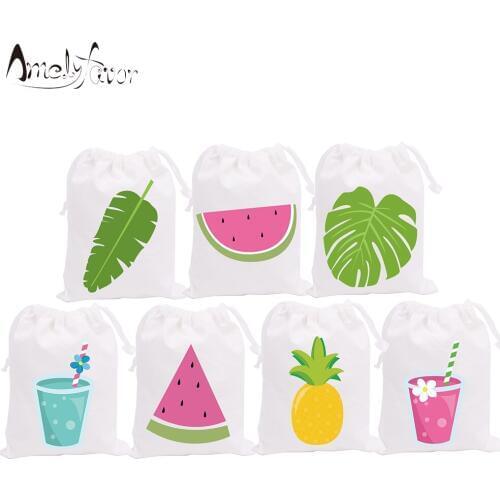 Summer Holiday Theme Party Favor Bags Watermelon Candy Bags Holiday Vacation Birthday Gift Bags Party Decorations Supplies 7PCS