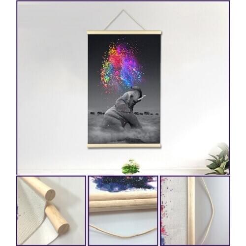 Solid wood spool 5D DIY Diamond Painting Animal Colourful elephant Embroidery Patterns Cross Stitch diamond Rhinestone