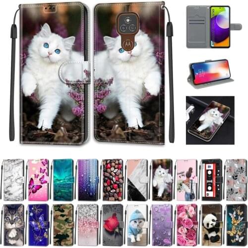 PU Leather Phone Case for Motorola Moto E7 Plus G9 Play Flip Cover Cute Painted Pattern Card Holder Stand Full Protection Fundas