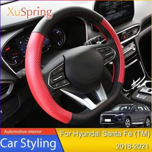 Steering Wheel Cover Cowhide Handle Cover Modification Interior Decoration For Hyundai Santa Fe MK4 TM 2018 2019 2020 2021