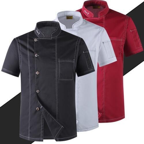 Denim Hotel Work Uniform Short Sleeve Mens Summer Breathable Chef Jackets Catering Fashion Cook Coat Free Shipping Workwear