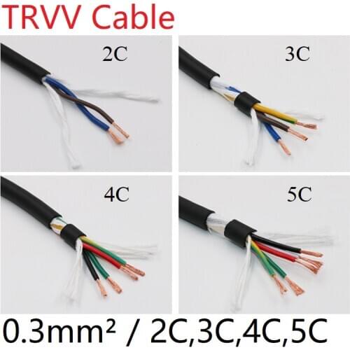 Square 0.3mm TRVV Towline Cable 2 3 4 5 Core Sheath Copper Wire Soft PVC Insulated Power Drag Chain Line Bend Resistance Black