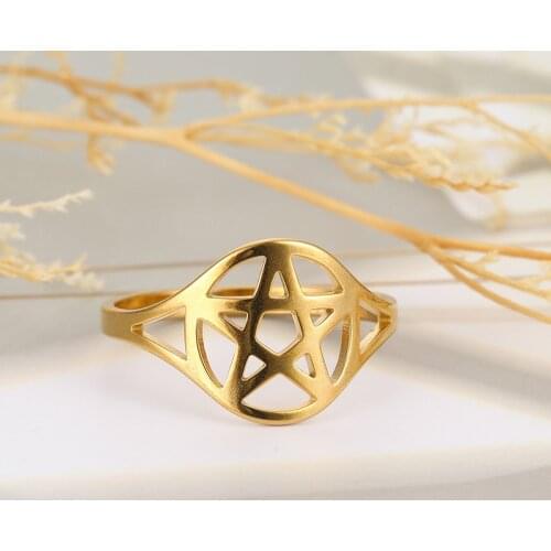 Women Lucky Star Rings For Male Judaism Ring Of Believer Hexagonal Design Hollow Three Colors Available Religious Ring