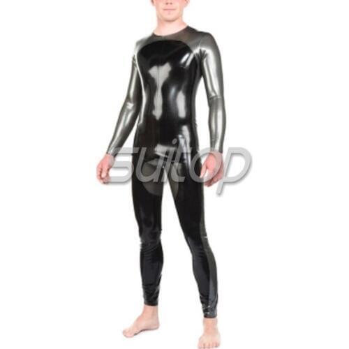 Suitop latex zentai catsuit silver color