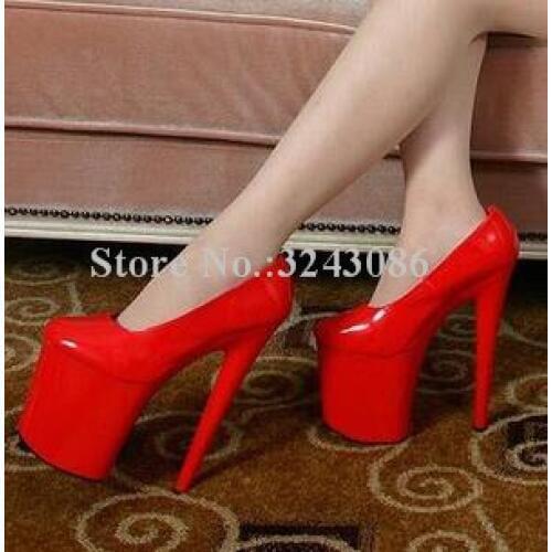 Red Color Patent Leather Platform Shoes Woman Sexy 18/20cm Thin Heel Stiletto Pumps Lady Wedding Shoes Female Runway Model Shoes