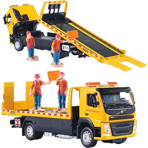 Hot-selling 1:50 alloy road rescue trailer car model,traffic flatbed trailer toy,simulation sound and light,childrens puzzle