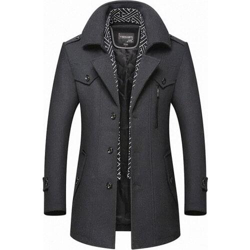 Men Winter Wool Coat 2020 Mens New Casual Brand Solid Color Wool Blends Woolen Pea Coat Male Trench Coat Overcoat