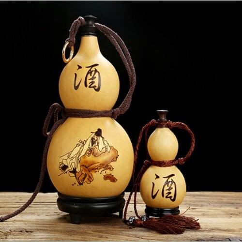 Natural Gourd Crafts Handmade Liquor Container Home Decorations Creative Water Bottle Flagon Artwork Wood Crafts Chic Ornaments