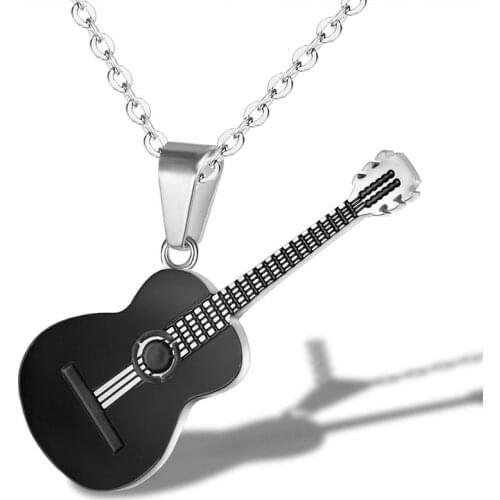 Guitar Shape 316L Stainless Steel Necklace For Men Pendants Hiphop Rock Slide Music Element Chains Necklace Jewelry
