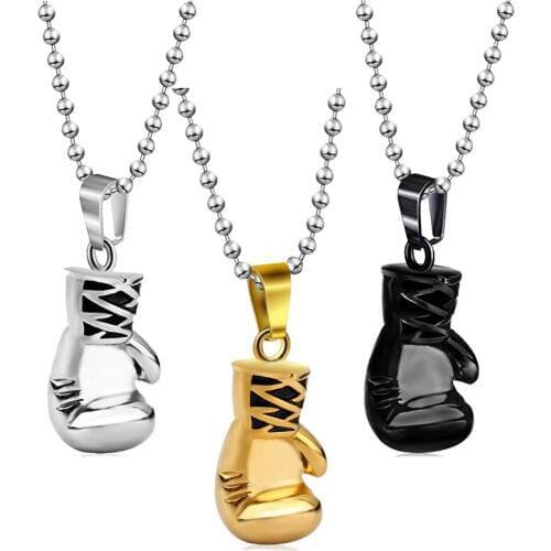 Boxing gloves shape pendant necklace stainless gold silver black color necklace for men and women