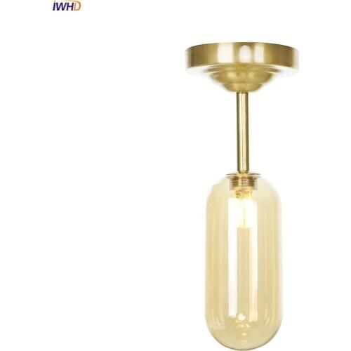 IWHD Long Glass Ball Copper Ceiling Lamp For Living Room Kitchen Nordic Style Modern Ceiling Lights Plafonnier LED Luminaria