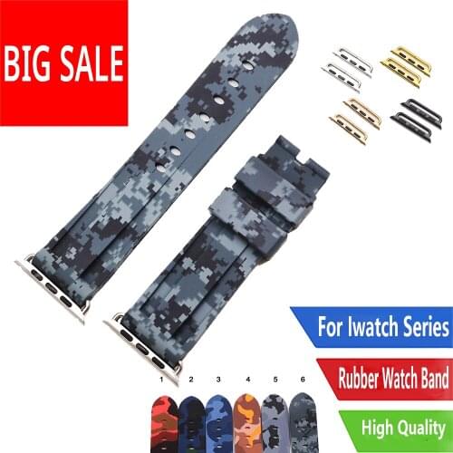 CARLYWET 38 40 42 44mm Camo Blue Mosaic Waterproof Silicone Rubber Replacement Wrist Watch Band Strap For Iwatch Series 4/3/2/1