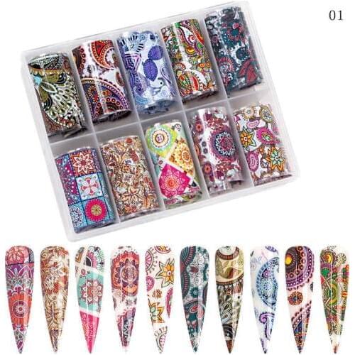 SEENCON 1 box ten styles set Nail art Laser foil paper colorful star transfer nail sticker candy nail art decal