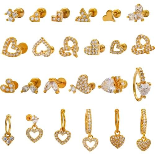 22Styles Love Heart Stainless Steel Stud Earrings Ear Bone Tragus Rook Conch Helix Piercing Cartilage Body Jewelry 2021 Trend