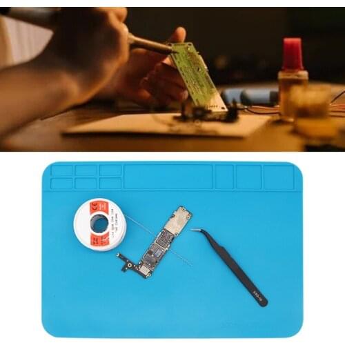 Large Size Soldering Iron Pad 11.81x7.87' with Screw Positioning Accessory Slots Heat Insulation Working Mat Silicone