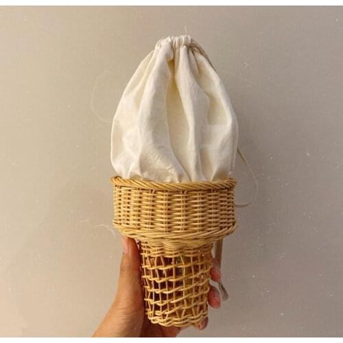Handmade Ice Cream Straw Bag Cute Weave Ice Cream Shape Rattan Shoulder Beach Bag Purse Clutch Wallet C2635659