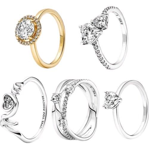 Love Heart Silver Color Finger Wedding Ring with Clear CZ Original Brand Ring for Women Engagement Jewelry Girlfriend Gift