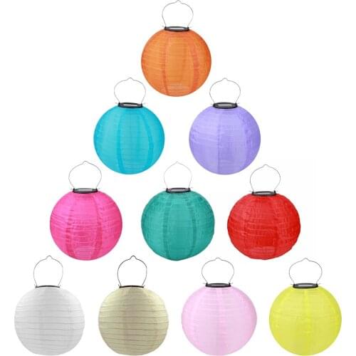 Solar LED Lantern Chinese/Japanese Round Nylon Lantern Birthday Wedding DIY Lampion Hanging Lantern Ball Supplies Garden Decors