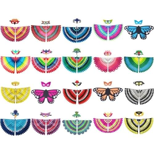 T21D Bird-Wing Costume Mask Set Halloween Cosplay Dress up Animal Clothes Party Favors Fancy Outfit for Kids Girls Boys