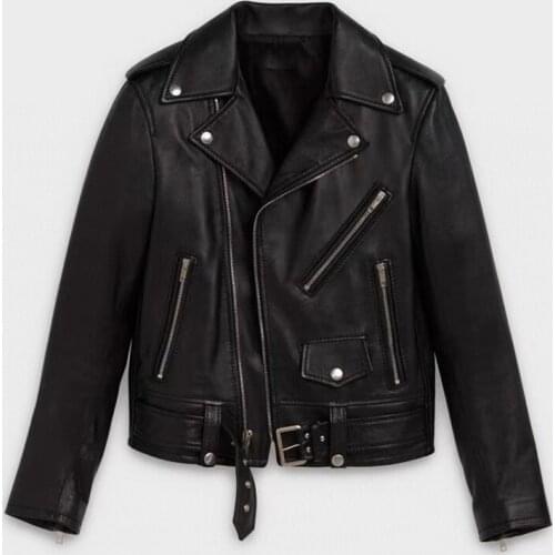 Jacket Leather Genuine 2021 New Brand Women Clothes Spring And Autumn Short Outerwear Female Turn-Down Collar FN6779