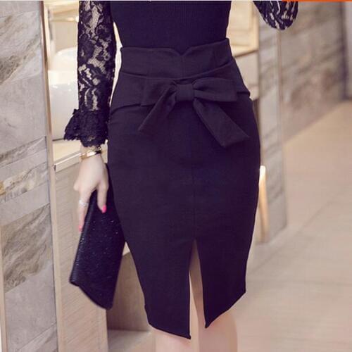 Faldas mujer moda 2019 Korean Bow Pencil Skirt Sexy Slits Package Hip Professional One Step skirts womens faldas mujer