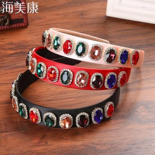 Haimeikang Vintage Hair Accessories Baroque Gorgeous Hair Band Large Stone Rhinestone Crystal Headband For Women Headdress