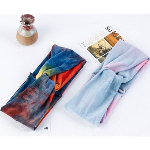 Women Tie Dye Cotton Headbands Cashew Pattern Turban Head Wrap Elastic Girl Knotted Hair Bands Bandage Beach Vintage Headband