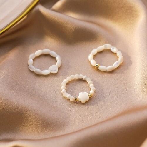 Korea 2020 New Elegant Opal Shell Stone Heart Star Rings For Women Girls Fashion Finger Ring Wholesale