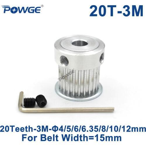 POWGE 20 Teeth 3M Timing Pulley Bore 4/5/6/6.35/7/8/10/12mm for Width 15mm HTD 3M Synchronous belt HTD3M pulley Gear 20T 20Teeth